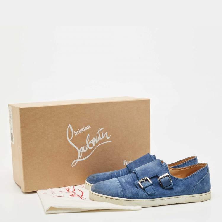Pre Owned Christian Louboutin Blue Suede Buckle Sneakers Size 43.5