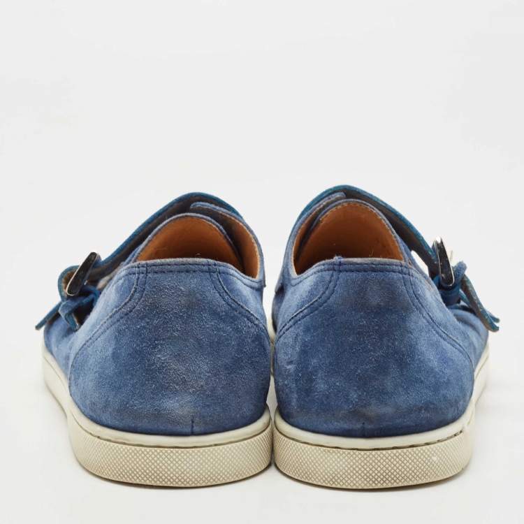 Pre Owned Christian Louboutin Blue Suede Buckle Sneakers Size 43.5