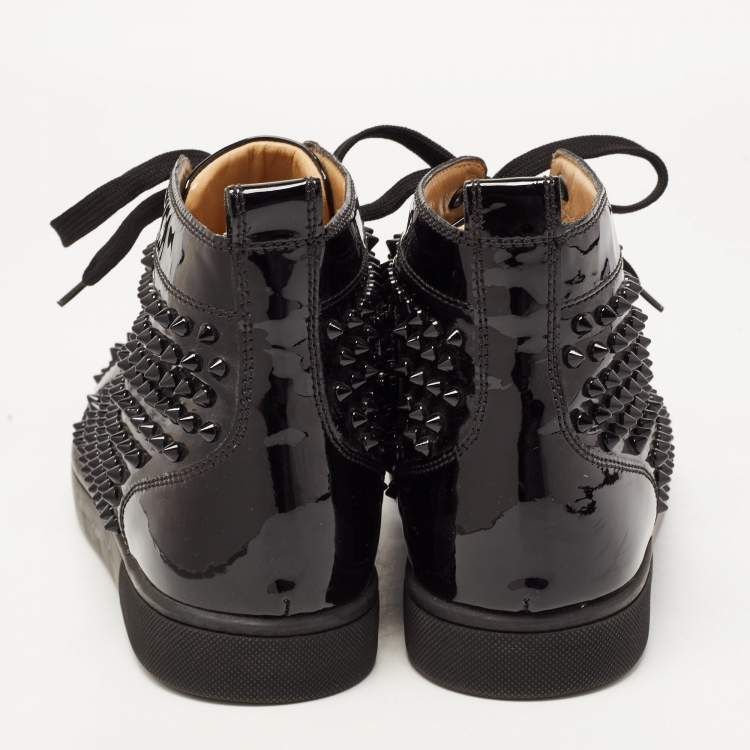 Pre Owned Christian Louboutin Black Patent Leather Louis Spikes High Top Sneakers Size 43.5
