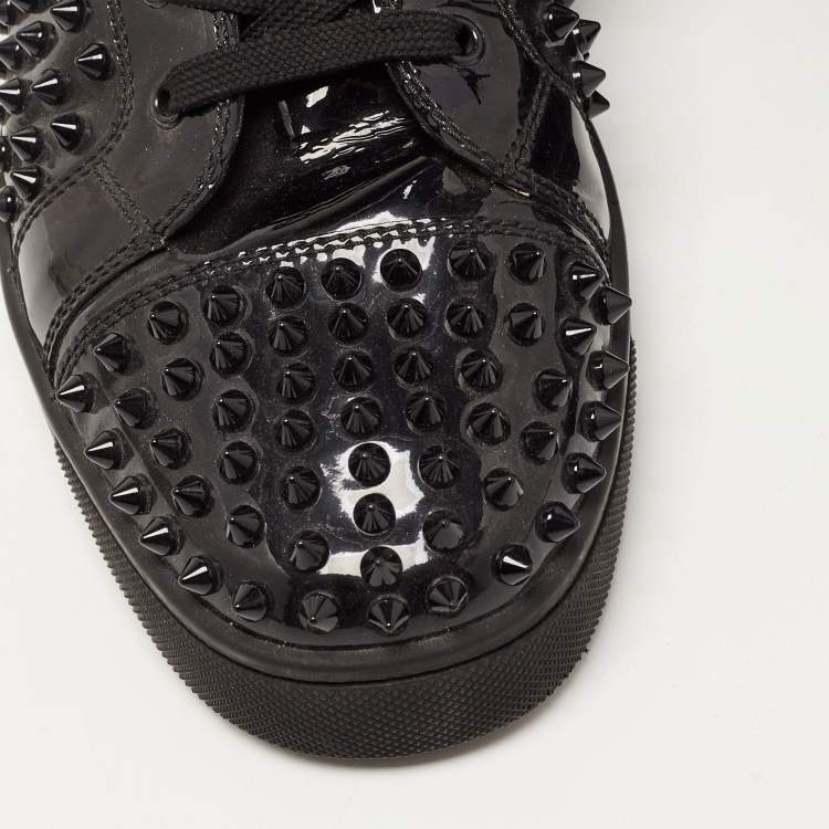 Pre Owned Christian Louboutin Black Patent Leather Louis Spikes High Top Sneakers Size 43.5