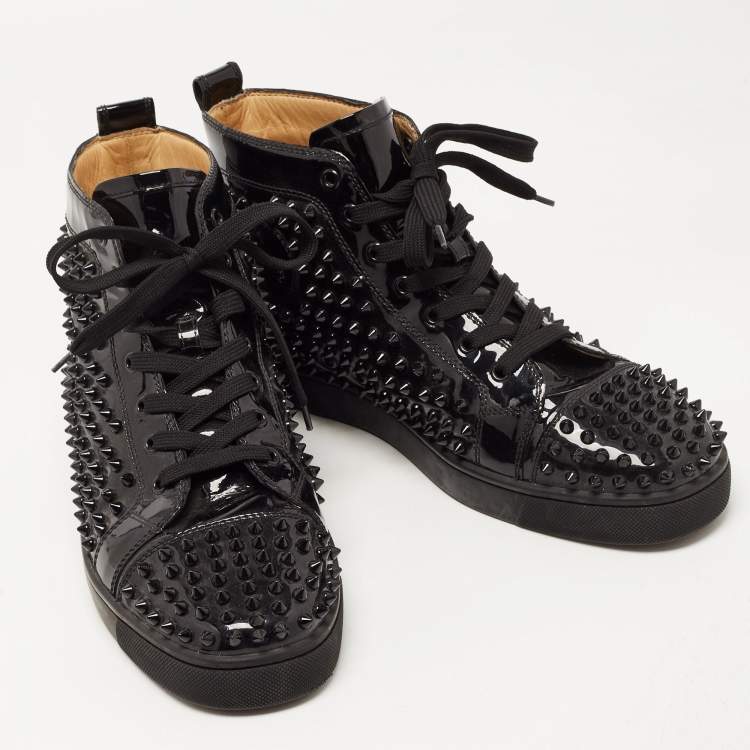 Pre Owned Christian Louboutin Black Patent Leather Louis Spikes High Top Sneakers Size 43.5