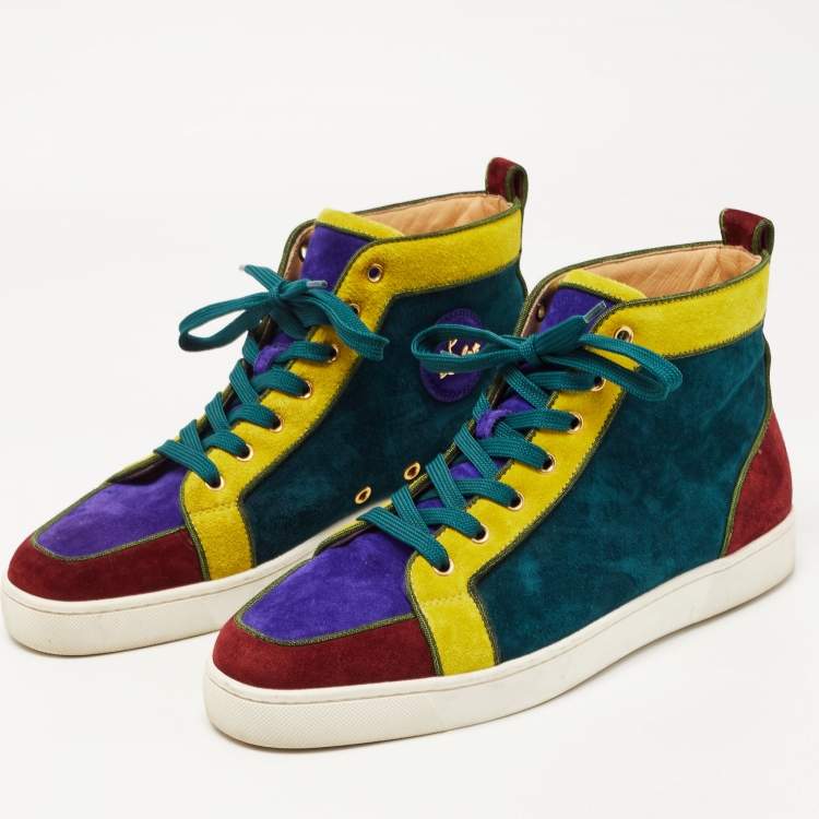 Pre Owned Christian Louboutin Tricolor Suede And Leather Rantus Orlato High Top Sneakers Size 43