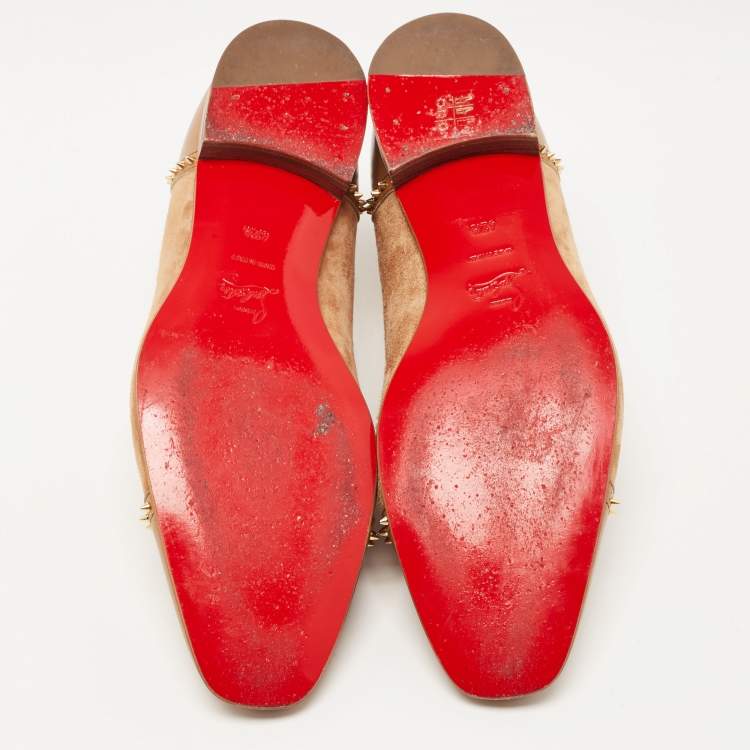 Pre Owned Christian Louboutin Suede and Leather Spike Trim Lace Up Oxfords Size 42.5