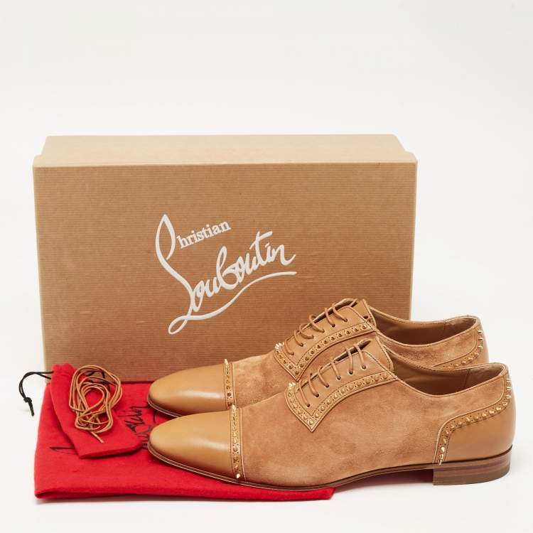 Pre Owned Christian Louboutin Suede and Leather Spike Trim Lace Up Oxfords Size 42.5
