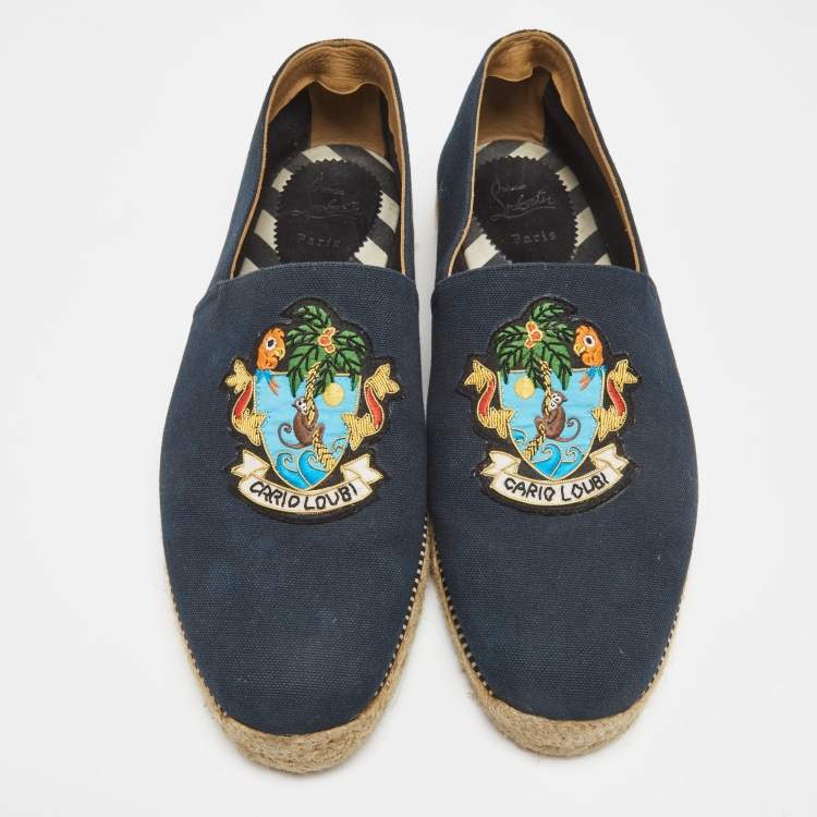 Pre Owned Christian Louboutin Navy Blue Canvas Cario Loubi Espadrilles Size 45