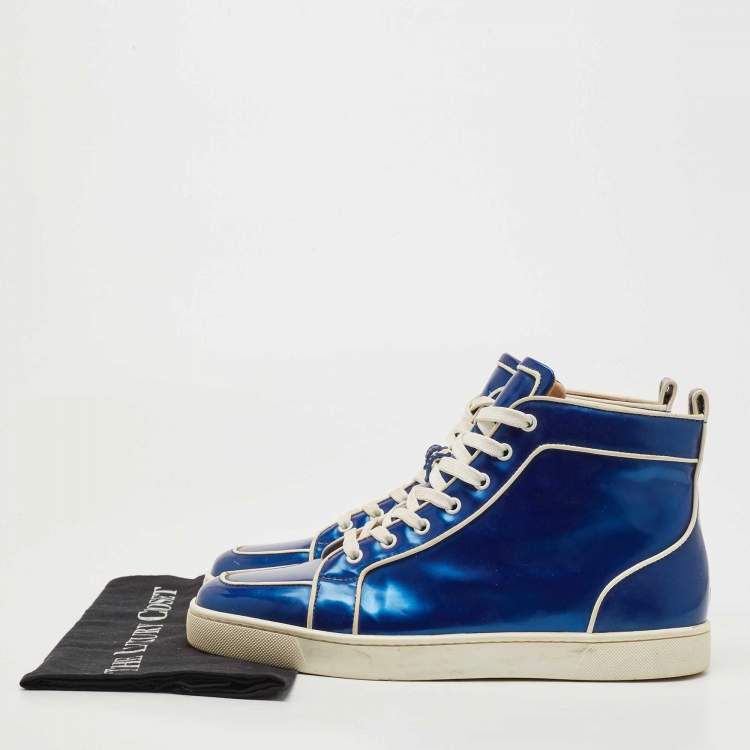 Pre Owned Christian Louboutin Blue Patent Leather Rantus Orlato High Top Sneakers Size 44