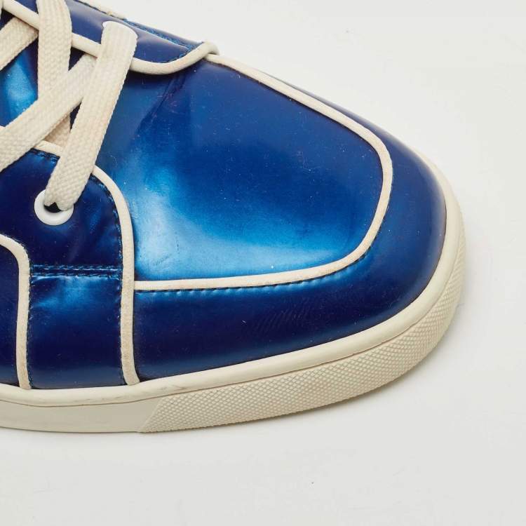 Pre Owned Christian Louboutin Blue Patent Leather Rantus Orlato High Top Sneakers Size 44
