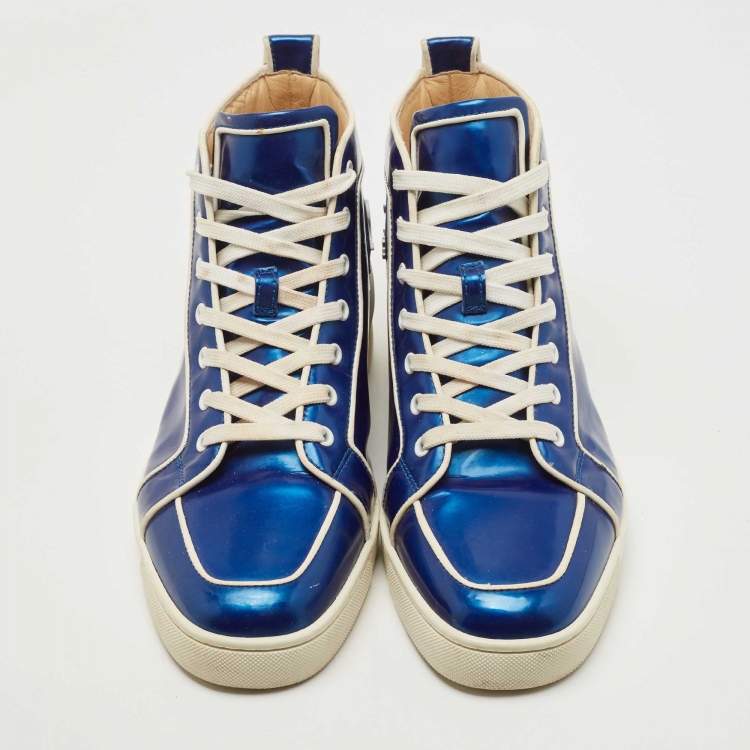 Pre Owned Christian Louboutin Blue Patent Leather Rantus Orlato High Top Sneakers Size 44