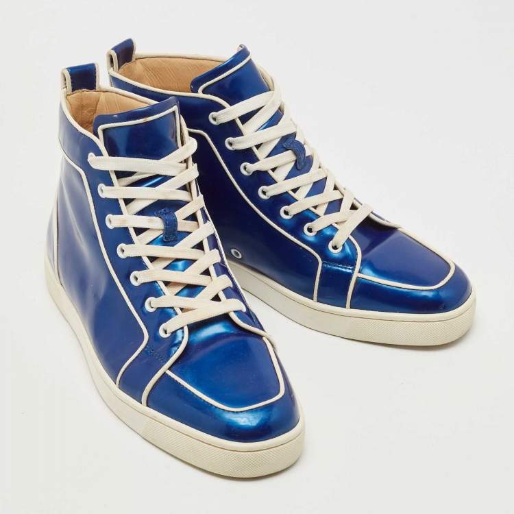 Pre Owned Christian Louboutin Blue Patent Leather Rantus Orlato High Top Sneakers Size 44