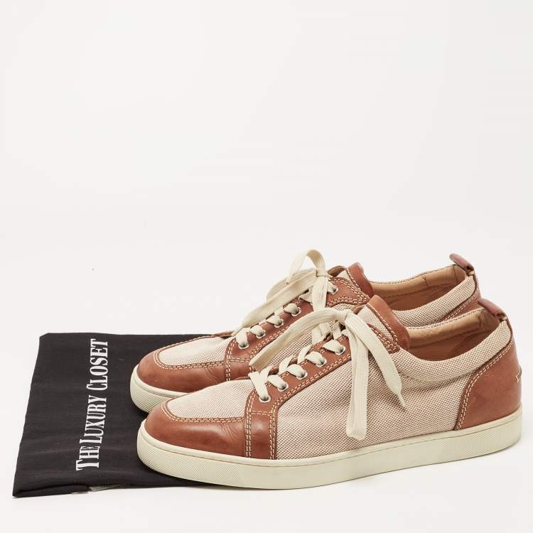Pre Owned Christian Louboutin Beige/Brown Canvas and Leather Rantulow Low Top Sneakers Size 46