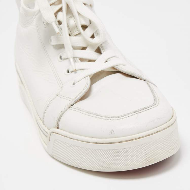 Pre Owned Christian Louboutin White Leather High Top Sneakers Size 45.5