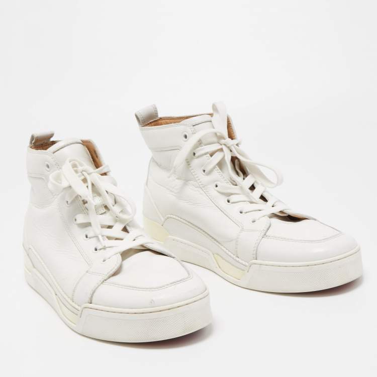 Pre Owned Christian Louboutin White Leather High Top Sneakers Size 45.5