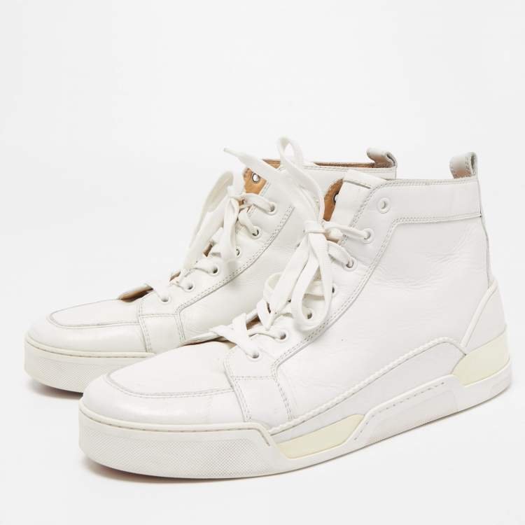 PRE-OWNED LEATHER CHRISTIAN LOUBOUTIN MEN HIGH TOP WHITE SNEAKERS SIZE EU  45.5