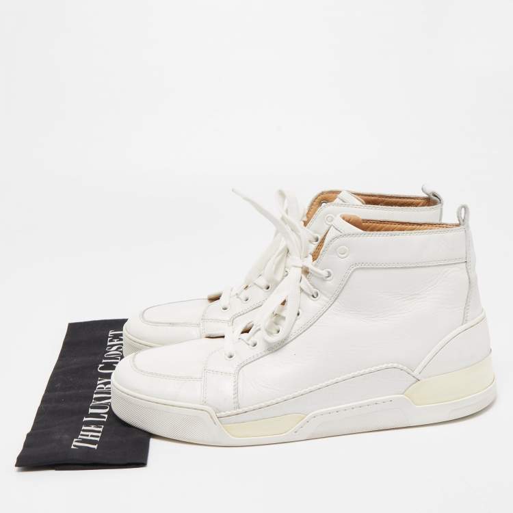 Pre Owned Christian Louboutin White Leather High Top Sneakers Size 45.5