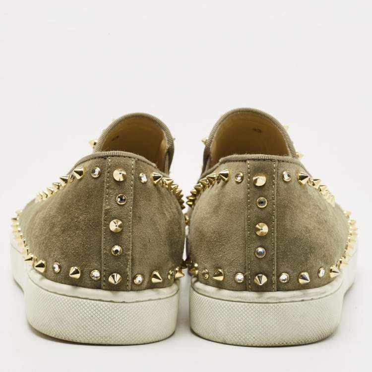 Pre Owned Christian Louboutin Green Suede Embellished Pik Boat Sneakers Size 43
