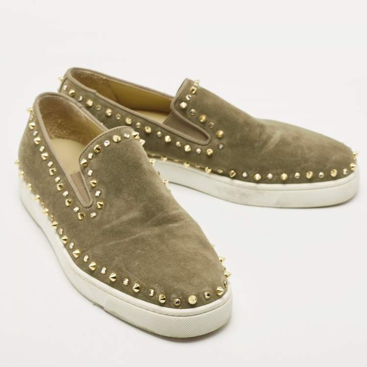 Pre Owned Christian Louboutin Green Suede Embellished Pik Boat Sneakers Size 43