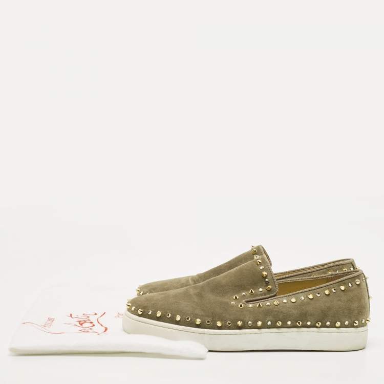 Pre Owned Christian Louboutin Green Suede Embellished Pik Boat Sneakers Size 43