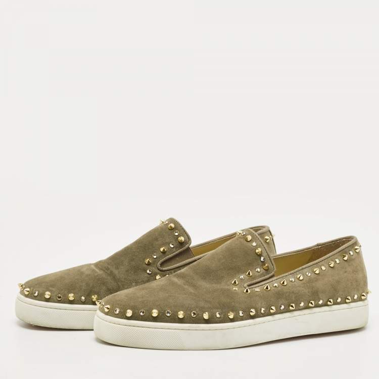 Pre Owned Christian Louboutin Green Suede Embellished Pik Boat Sneakers Size 43
