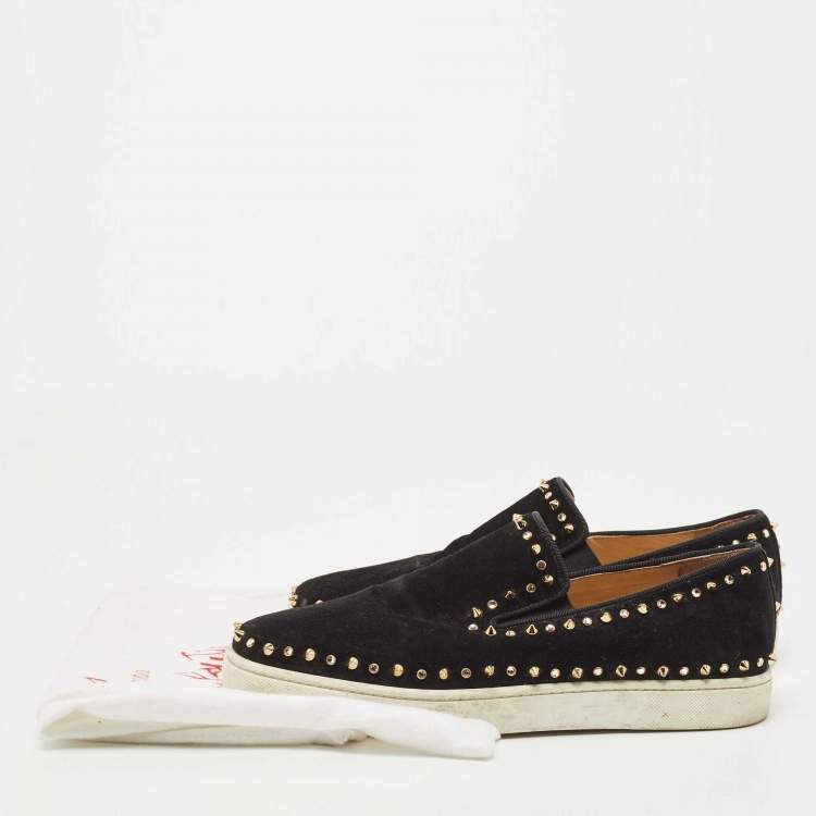 Pre Owned Christian Louboutin Black Suede Spike Pik Boat Sneakers Size 43