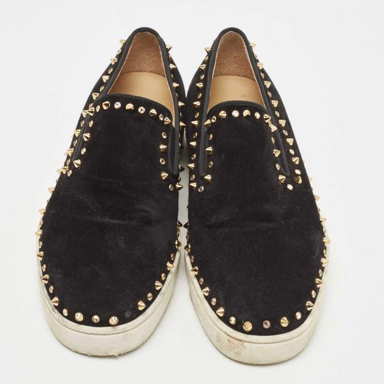 Pre Owned Christian Louboutin Black Suede Spike Pik Boat Sneakers Size 43