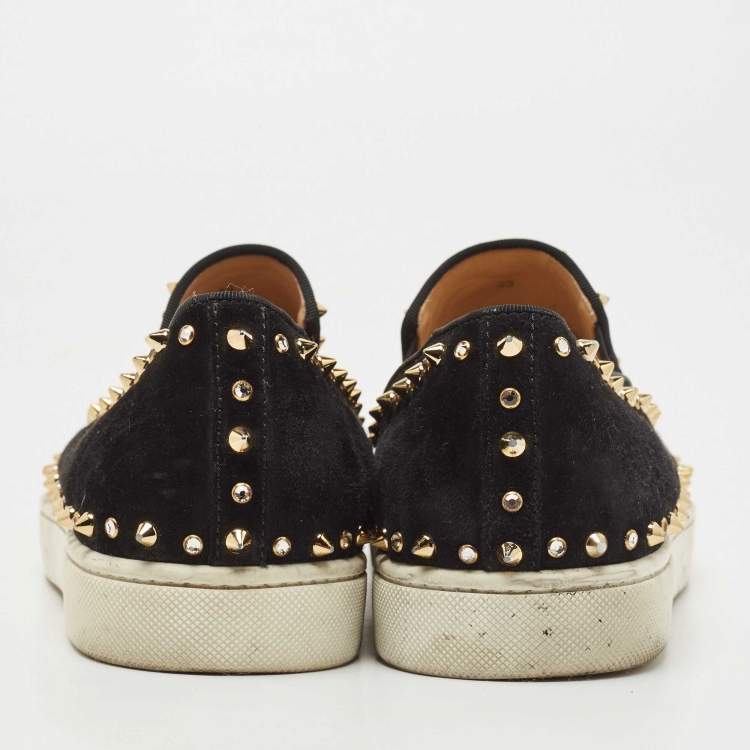 Pre Owned Christian Louboutin Black Suede Spike Pik Boat Sneakers Size 43