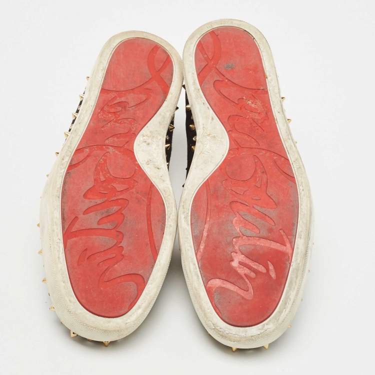Pre Owned Christian Louboutin Black Suede Spike Pik Boat Sneakers Size 43