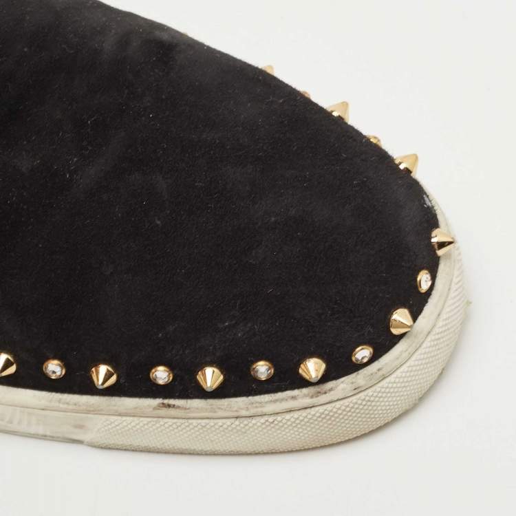 Pre Owned Christian Louboutin Black Suede Spike Pik Boat Sneakers Size 43