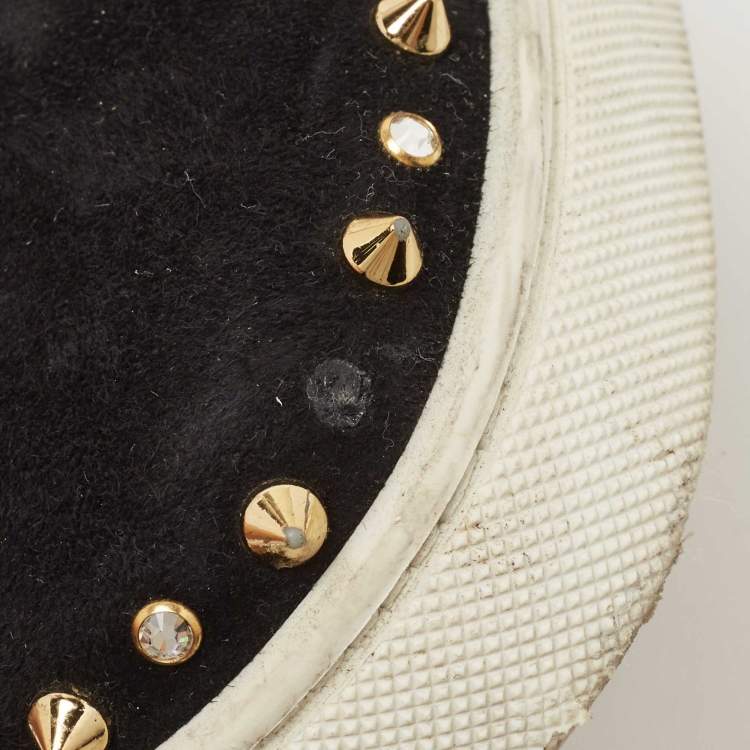 Pre Owned Christian Louboutin Black Suede Spike Pik Boat Sneakers Size 43