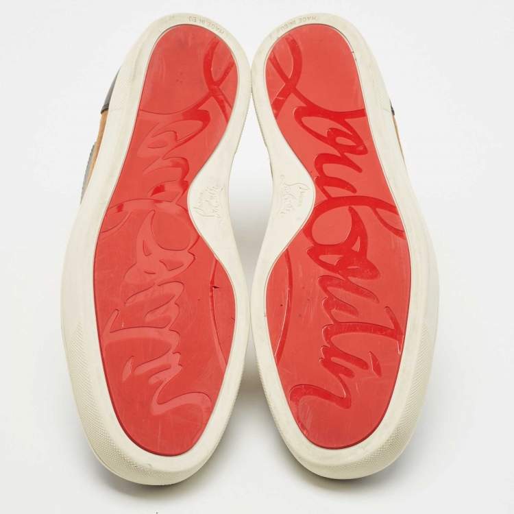 Pre Owned Christian Louboutin Black/Brown Leather and Suede Laser Cut High Top Sneakers Size 42.5