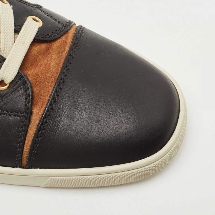 Pre Owned Christian Louboutin Black/Brown Leather and Suede Laser Cut High Top Sneakers Size 42.5