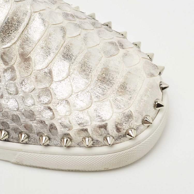 مملوكة مسبقًا Christian Louboutin Metallic Two Tone Python Spike Pik Boat Sneakers Size 43.5 