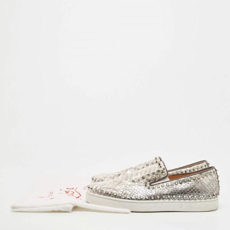 مملوكة مسبقًا Christian Louboutin Metallic Two Tone Python Spike Pik Boat Sneakers Size 43.5 