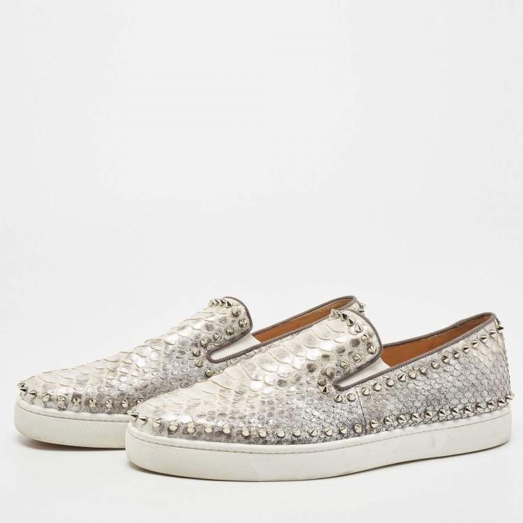 مملوكة مسبقًا Christian Louboutin Metallic Two Tone Python Spike Pik Boat Sneakers Size 43.5 