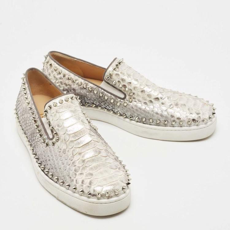 مملوكة مسبقًا Christian Louboutin Metallic Two Tone Python Spike Pik Boat Sneakers Size 43.5 