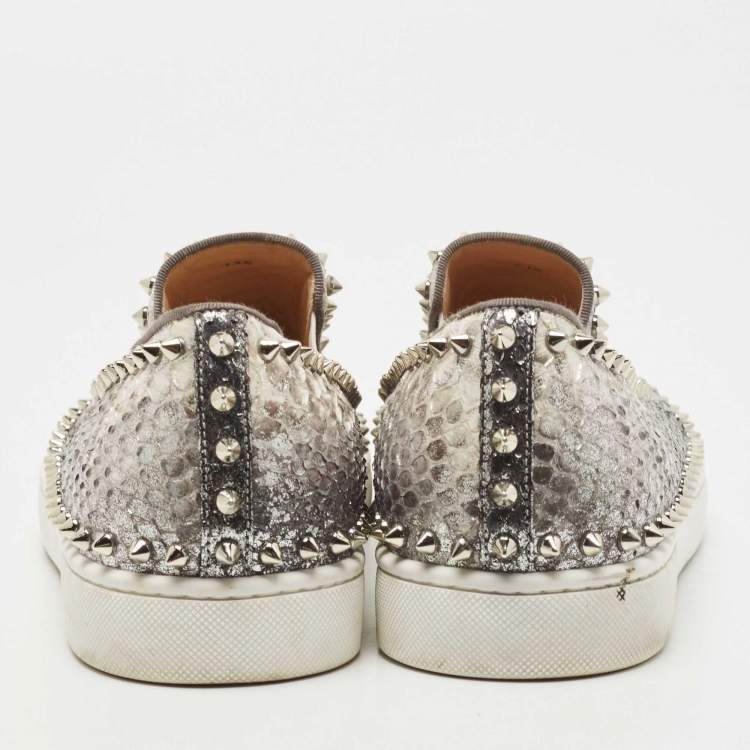 مملوكة مسبقًا Christian Louboutin Metallic Two Tone Python Spike Pik Boat Sneakers Size 43.5 