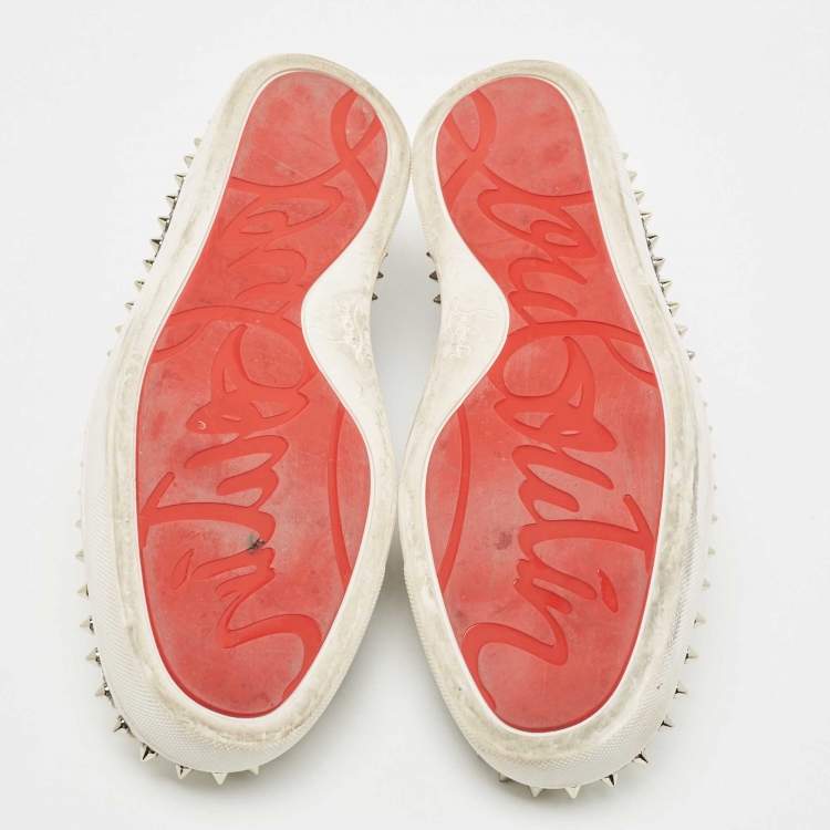 مملوكة مسبقًا Christian Louboutin Metallic Two Tone Python Spike Pik Boat Sneakers Size 43.5 