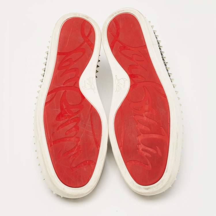 Pre Owned Christian Louboutin Grey/White Python Spike Pik Boat Sneakers Size 43