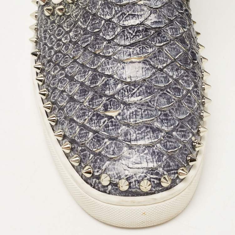 Pre Owned Christian Louboutin Grey/White Python Spike Pik Boat Sneakers Size 43