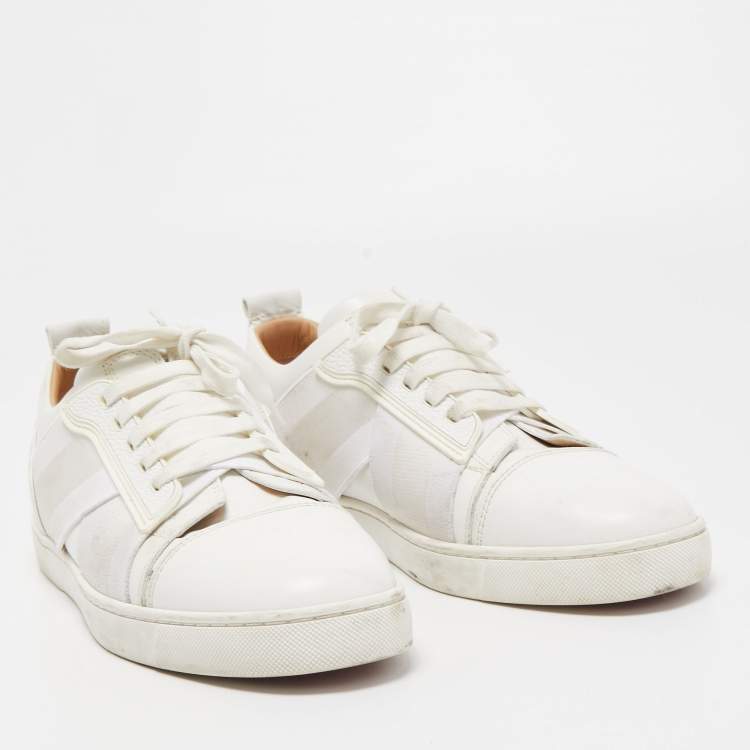 Pre Owned Christian Louboutin White Leather Elastikid Sneakers Size 43