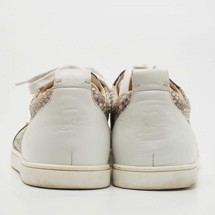 Pre Owned Christian Louboutin Tricolor Snakeskin and Leather Louis Junior Spikes Sneakers Size 43