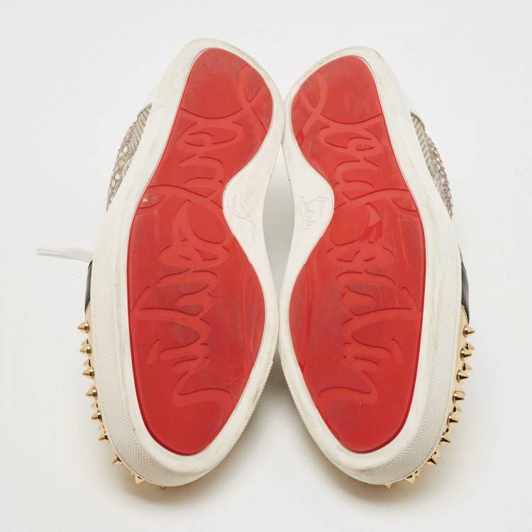 Pre Owned Christian Louboutin Tricolor Snakeskin and Leather Louis Junior Spikes Sneakers Size 43