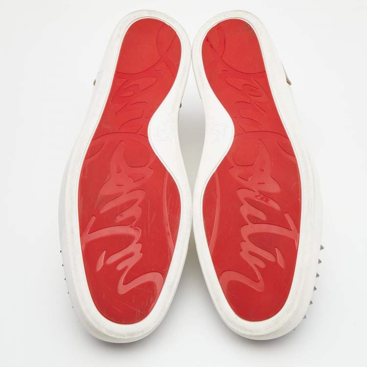Pre Owned Christian Louboutin Multicolor Leather and Fabric Louis Junior Spike Low Top Sneakers Size 45.5