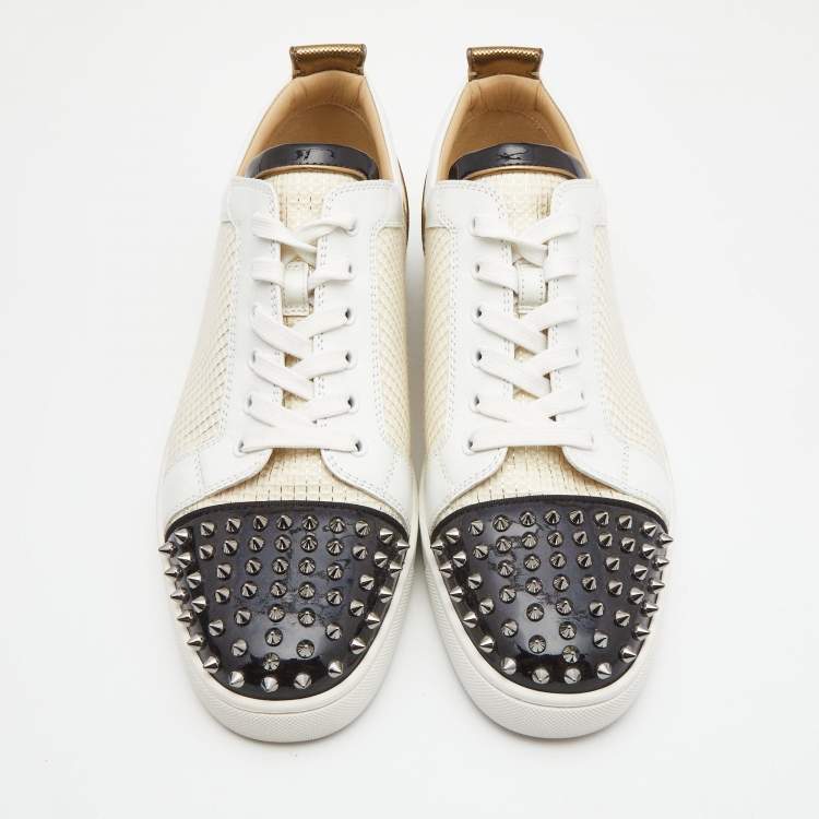 Pre Owned Christian Louboutin Multicolor Leather and Fabric Louis Junior Spike Low Top Sneakers Size 45.5