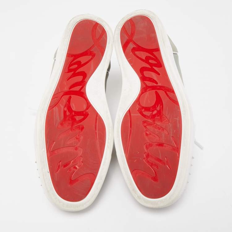 Pre Owned Christian Louboutin Grey Holographic Effect PVC Louis Junior Spikes Orlato Sneakers Size 42