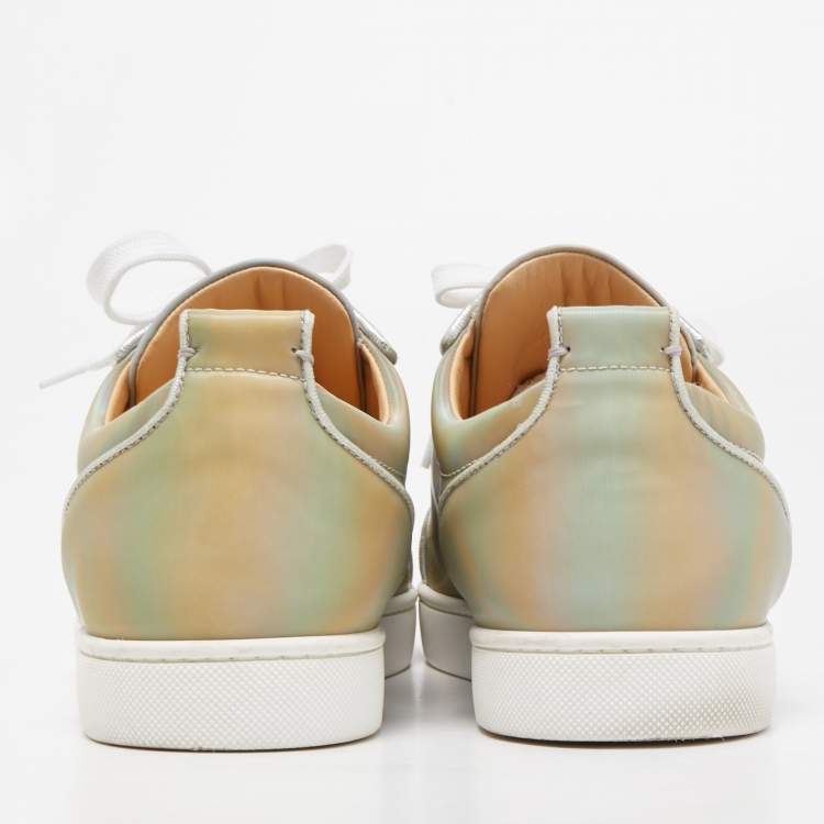 Pre Owned Christian Louboutin Grey Holographic Effect PVC Louis Junior Spikes Orlato Sneakers Size 42