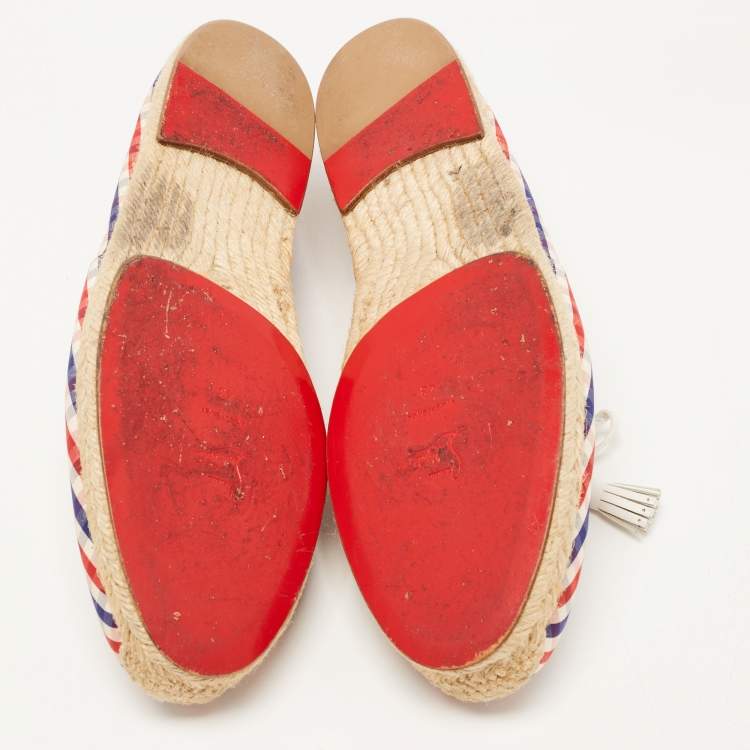 Pre Owned Christian Louboutin Multicolor Check Canvas Bow Espradrille Flats Size 43