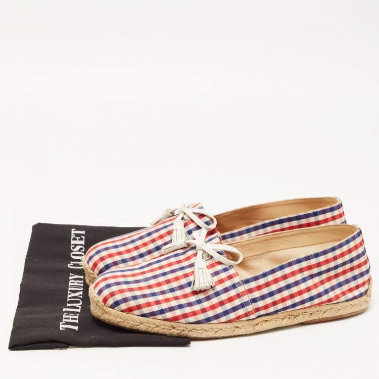 Pre Owned Christian Louboutin Multicolor Check Canvas Bow Espradrille Flats Size 43