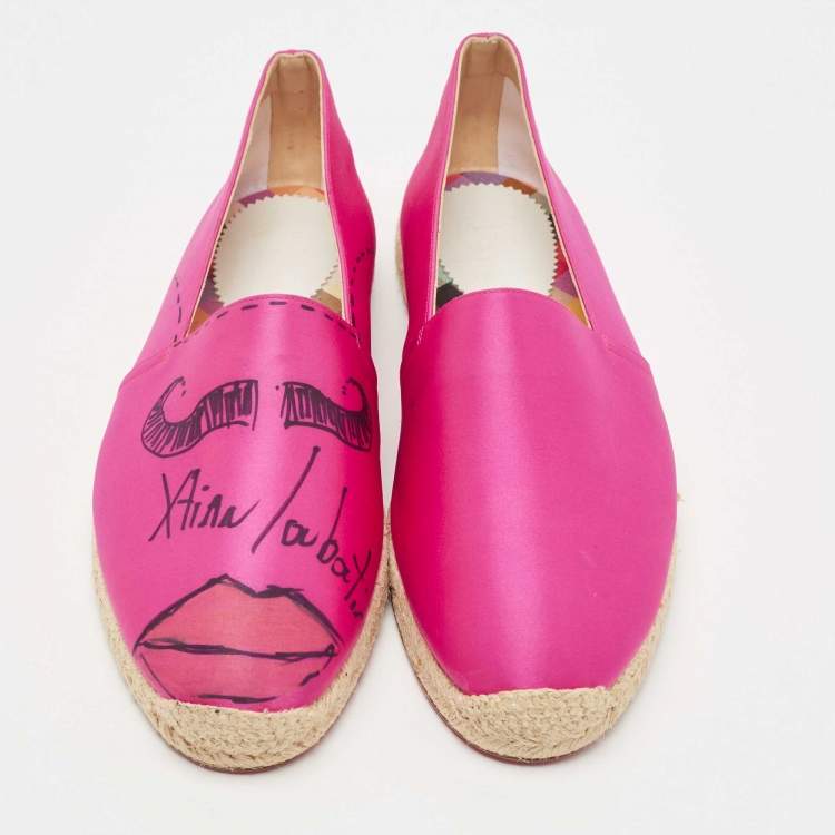 Pre Owned Christian Louboutin Pink Satin Slip On Espadrille Flats Size 43