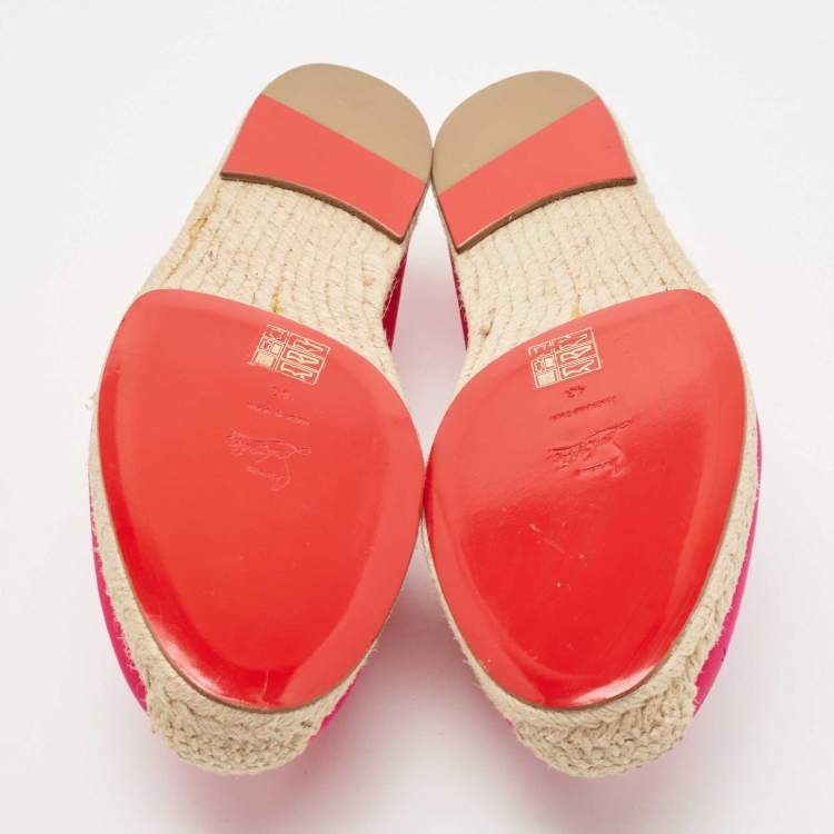 Pre Owned Christian Louboutin Pink Satin Slip On Espadrille Flats Size 43