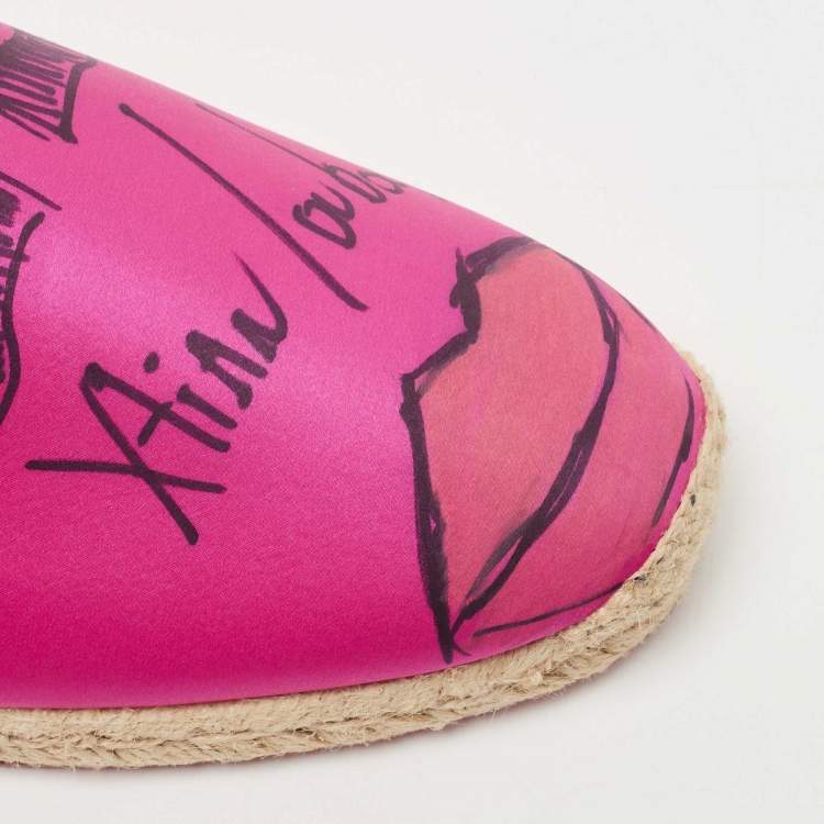 Pre Owned Christian Louboutin Pink Satin Slip On Espadrille Flats Size 43